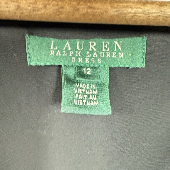 Lauren Ralph Lauren Black Faux Wrap V-Neck Dress Size 12 Stretch Classic - Picture 4 of 7
